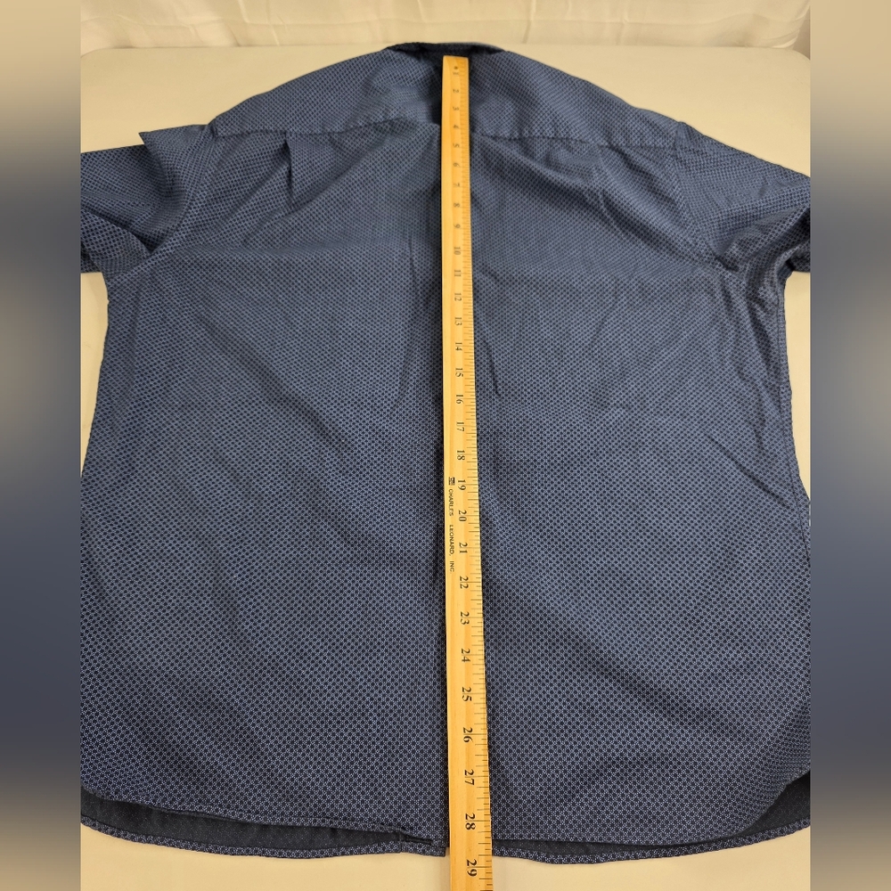 Van Heusen Navy Blue Short Sleeve Shirt Size XL Slim Fit Palm Tree Collar E-1650 - Picture 10 of 10
